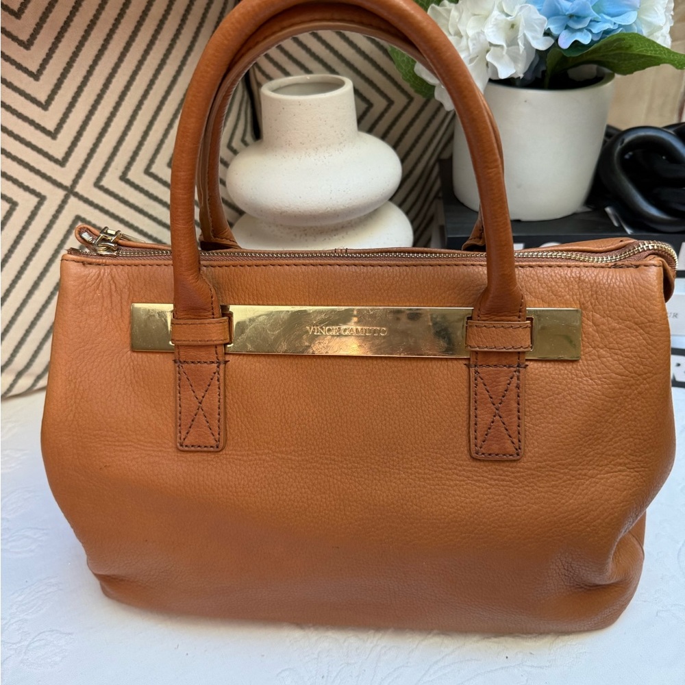 Vince Camuto Tan Satchel with Gold Accent